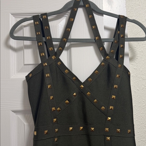 Stud-Trim Olive Green Bodycon Dress BEBE. Never worn. - Picture 2 of 3